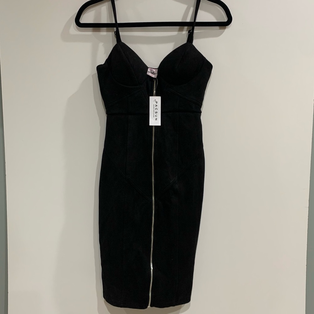 PacSun Black Faux Suede Zip Up Bodycon Dress
